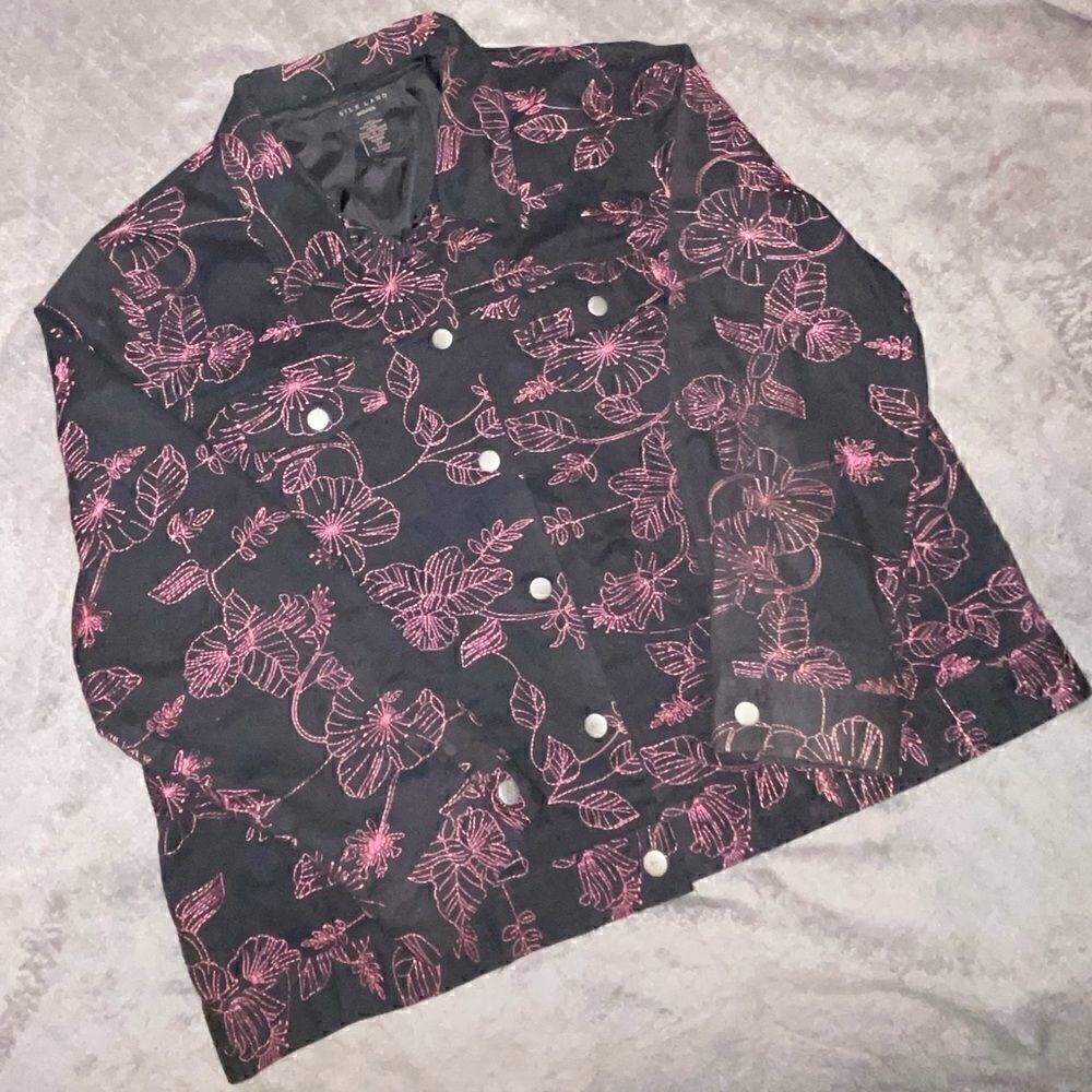 SilkLand Black & Pink Embroidered Button Up Jacket